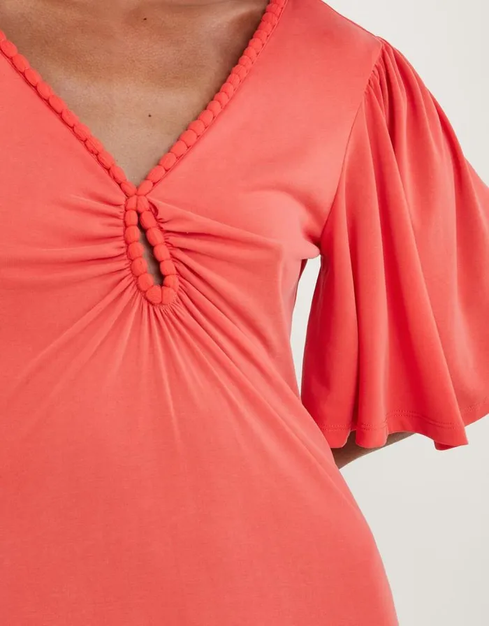 Monsoon Jersey PomPom Trim Keyhole Detail Dress Pink Women Occasionwear Monsoon Jersey PomPom Trim Keyhole Detail Dress Pink Women Occasionwear