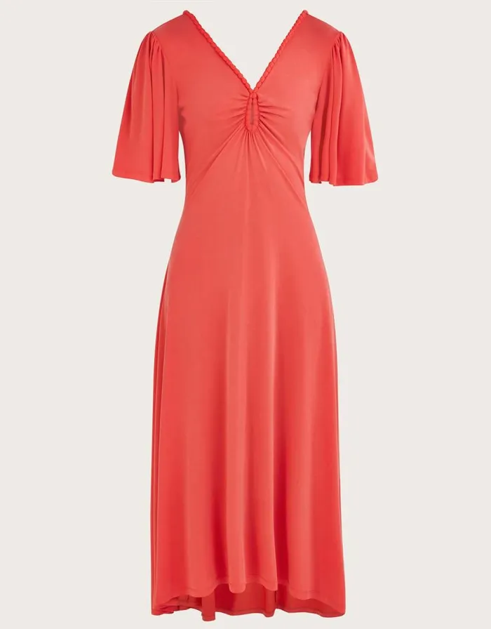 Monsoon Jersey PomPom Trim Keyhole Detail Dress Pink Women Occasionwear Monsoon Jersey PomPom Trim Keyhole Detail Dress Pink Women Occasionwear