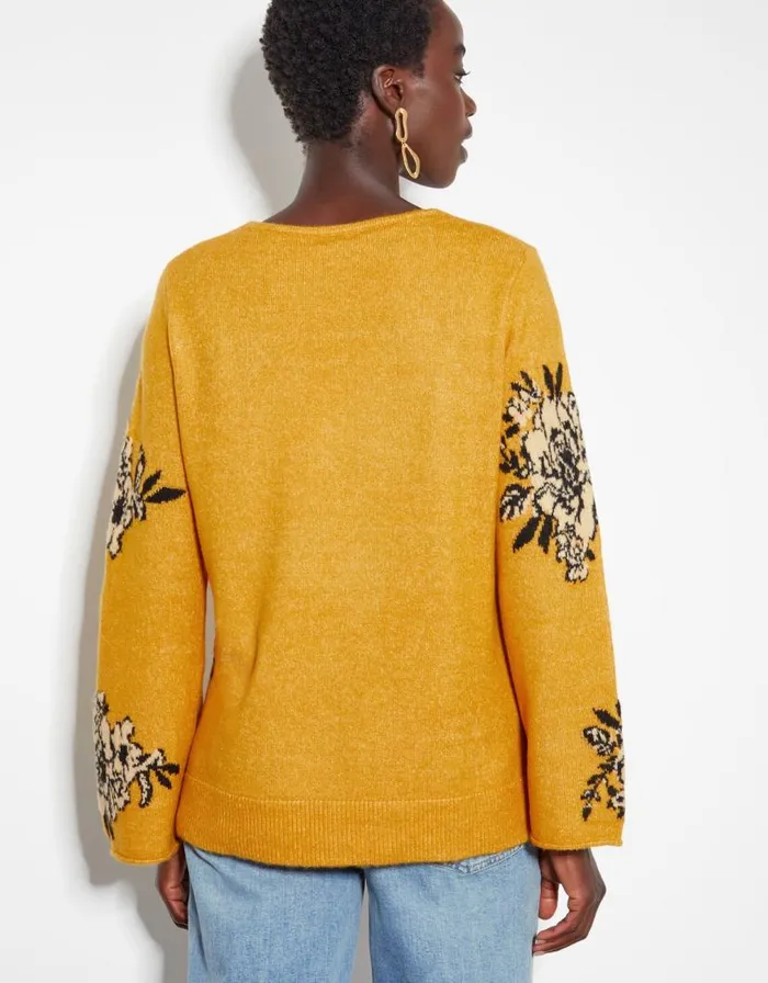 Monsoon Jess VNeck Floral Jacquard Jumper Yellow Women Knitwear Monsoon Jess VNeck Floral Jacquard Jumper Yellow Women Knitwear