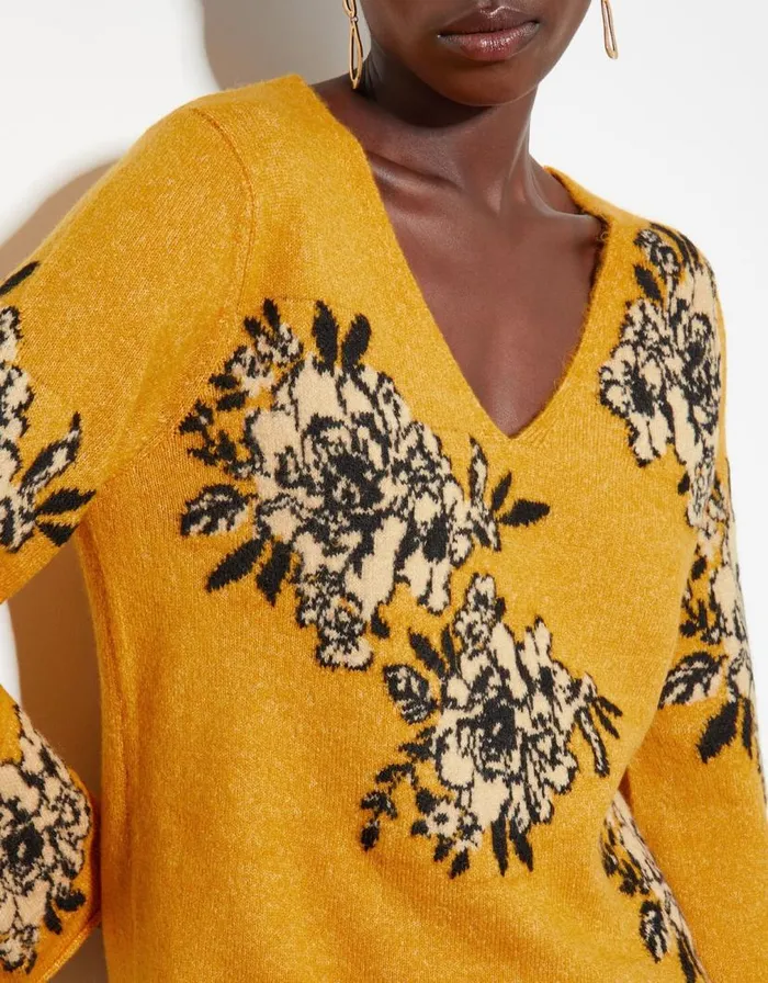 Monsoon Jess VNeck Floral Jacquard Jumper Yellow Women Knitwear Monsoon Jess VNeck Floral Jacquard Jumper Yellow Women Knitwear