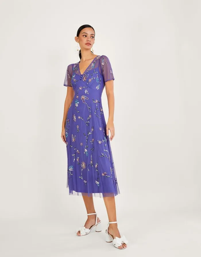 Monsoon Kathy Embellished Midi Dress In Recycled Polyester Blue Women Occasionwear Monsoon Kathy Embellished Midi Dress In Recycled Polyester Blue Women Occasionwear
