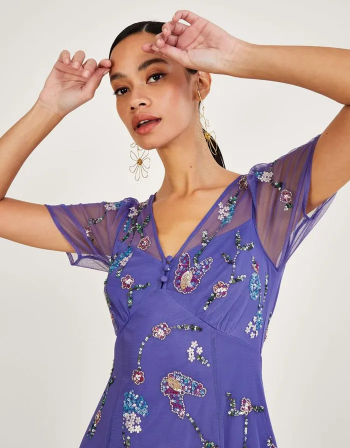 Monsoon Kathy Embellished Midi Dress In Recycled Polyester Blue Women Occasionwear Monsoon Kathy Embellished Midi Dress In Recycled Polyester Blue Women Occasionwear