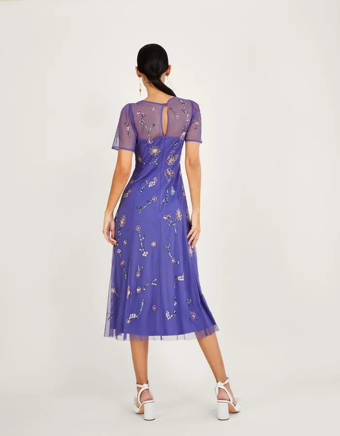 Monsoon Kathy Embellished Midi Dress In Recycled Polyester Blue Women Occasionwear Monsoon Kathy Embellished Midi Dress In Recycled Polyester Blue Women Occasionwear