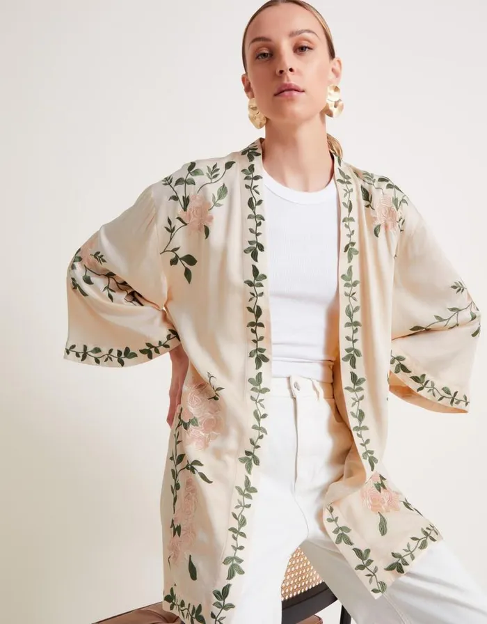 Monsoon Kaya Short Kimono Ivory Women Kaftans and Kimonos