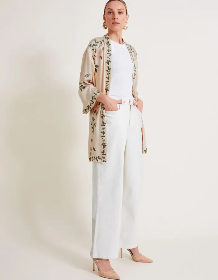 Monsoon Kaya Short Kimono Ivory Women Kaftans and Kimonos