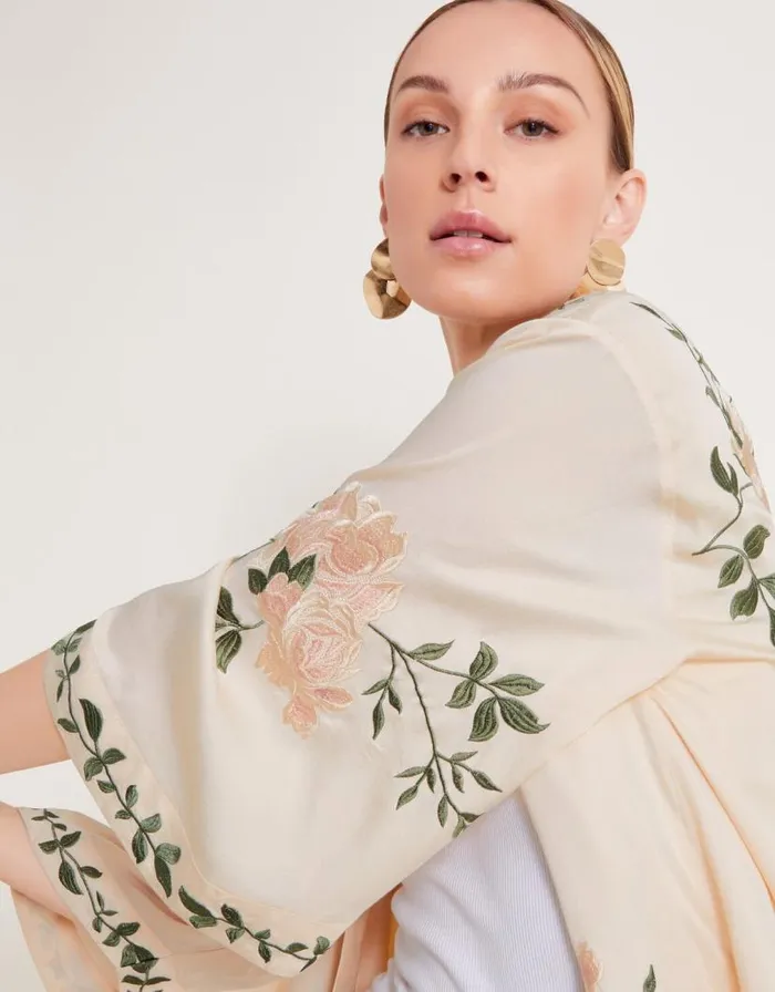Monsoon Kaya Short Kimono Ivory Women Kaftans and Kimonos