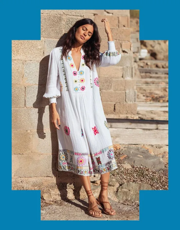 Monsoon La Galeria Elefante HandEmbroidered Dress White Women Summer Dresses