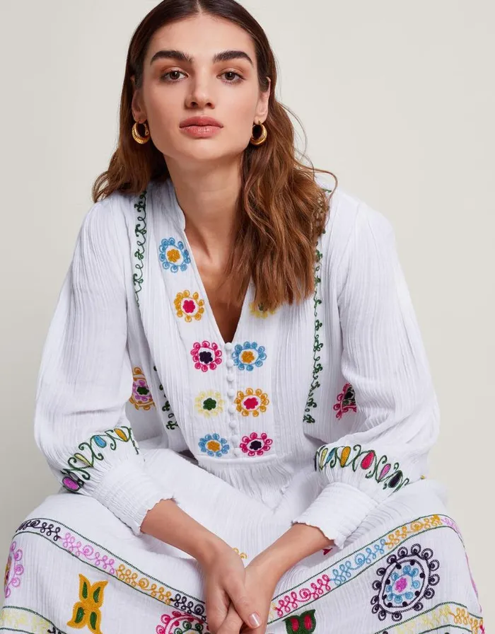 Monsoon La Galeria Elefante HandEmbroidered Dress White Women Summer Dresses Monsoon La Galeria Elefante HandEmbroidered Dress White Women Summer Dresses
