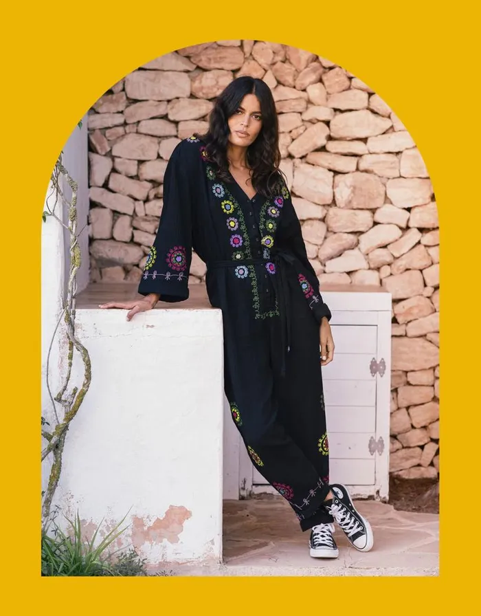 Monsoon La Galeria Elefante HandEmbroidered Jumpsuit Black Women Day Dresses