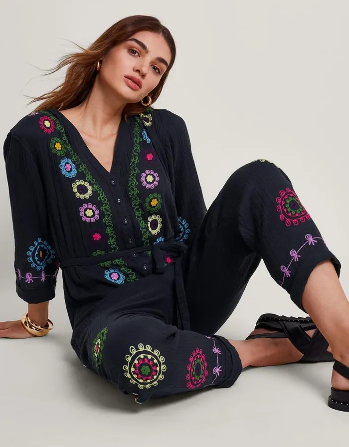 Monsoon La Galeria Elefante HandEmbroidered Jumpsuit Black Women Day Dresses Monsoon La Galeria Elefante HandEmbroidered Jumpsuit Black Women Day Dresses
