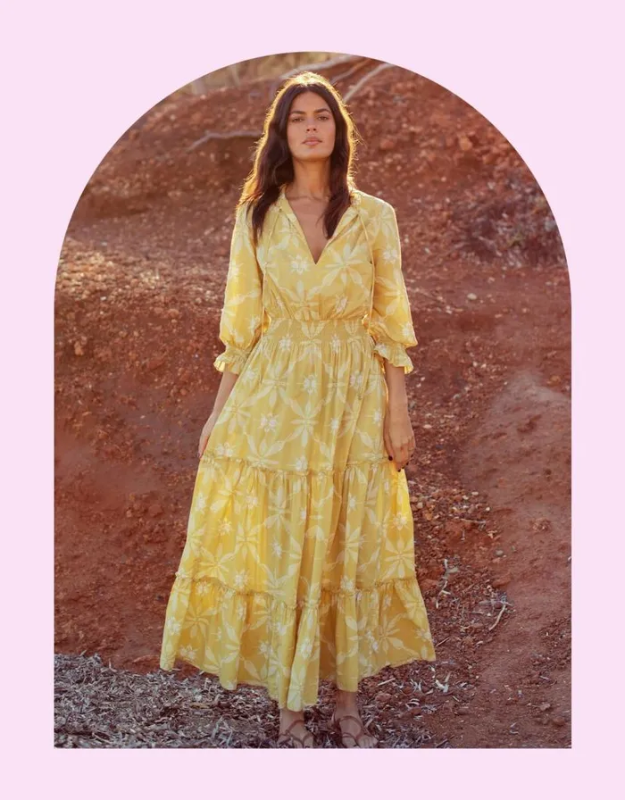 Monsoon La Galeria Elefante Print Dress Yellow Women Day Dresses