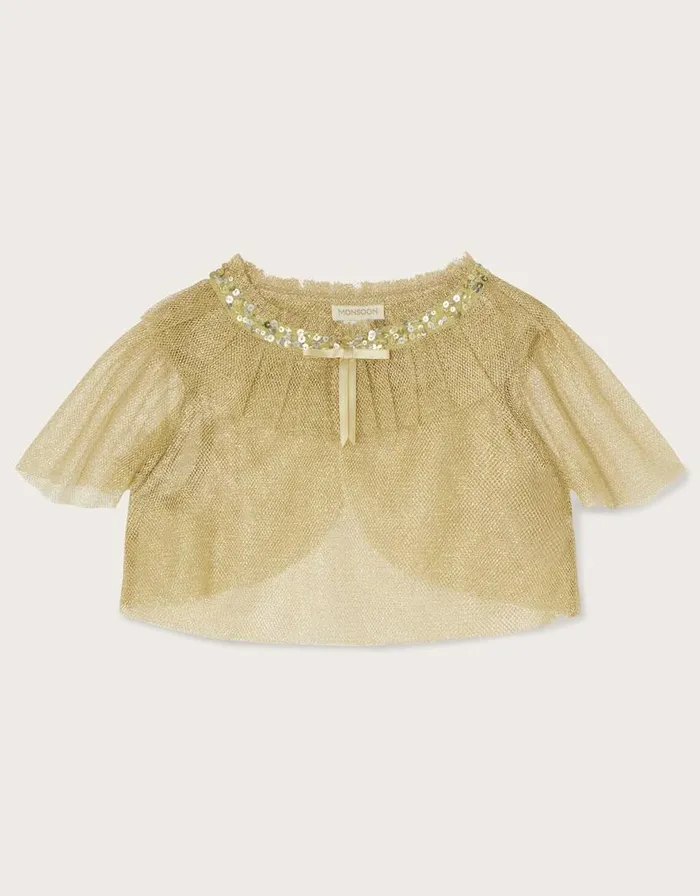 Monsoon Land Of Wonder Short Tulle Cape Jacket Gold Children Partywear