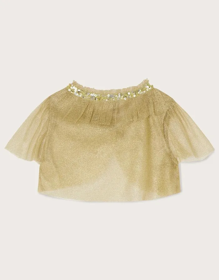 Monsoon Land Of Wonder Short Tulle Cape Jacket Gold Children Partywear Monsoon Land Of Wonder Short Tulle Cape Jacket Gold Children Partywear