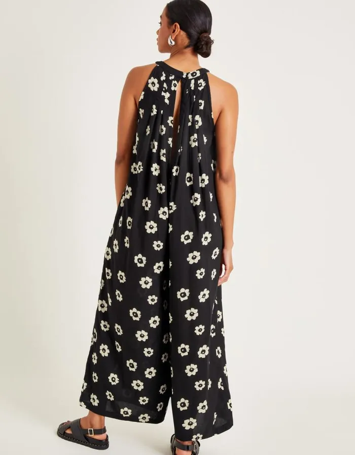 Monsoon Lei Floral Wide Leg Jumpsuit Black Women Beachwear and Swimwear Monsoon Lei Floral Wide Leg Jumpsuit Black Women Beachwear and Swimwear