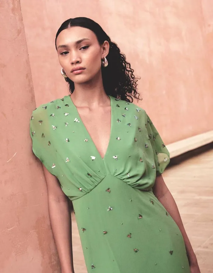 Monsoon Leona Embellished Dress Green Women Occasionwear