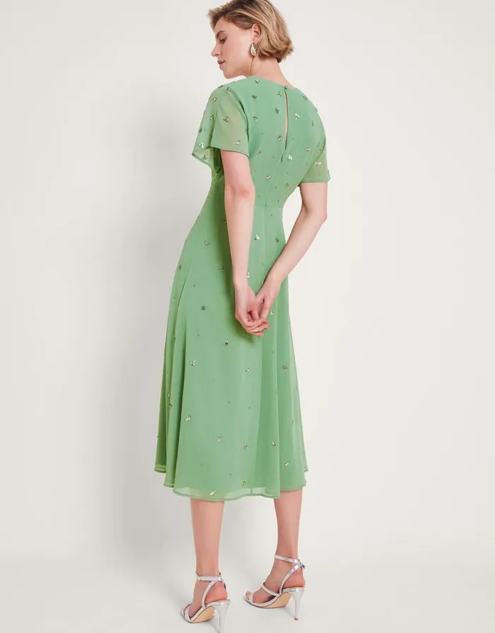 Monsoon Leona Embellished Dress Green Women Occasionwear Monsoon Leona Embellished Dress Green Women Occasionwear