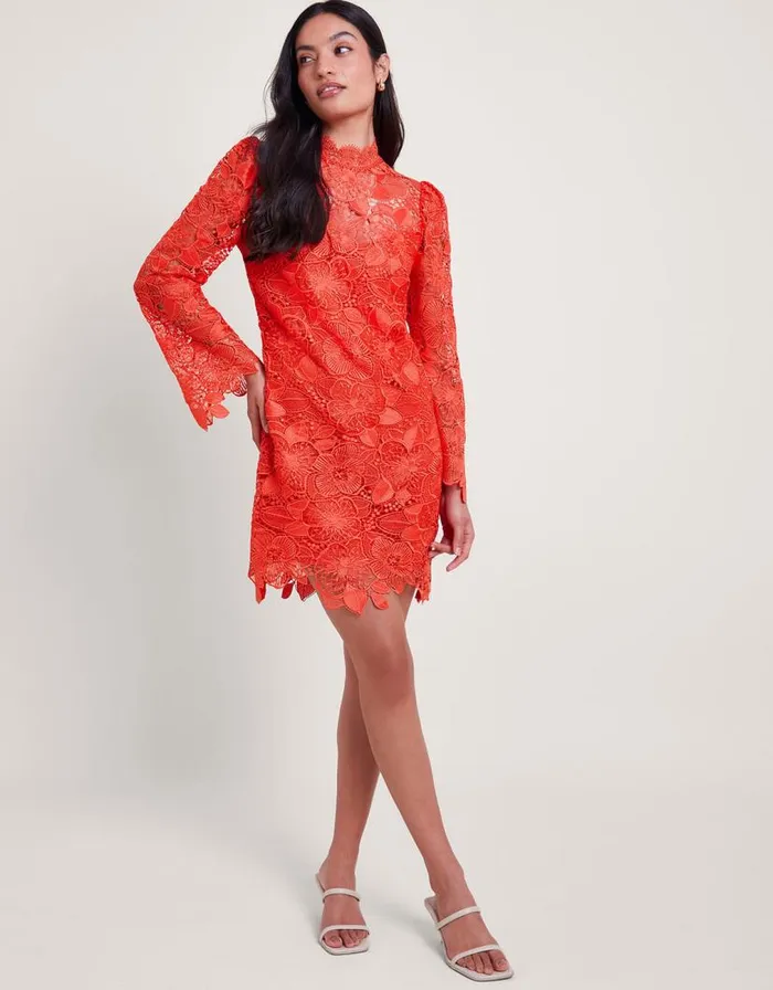 Monsoon Lila Lace Tunic Dress Orange Women Occasionwear