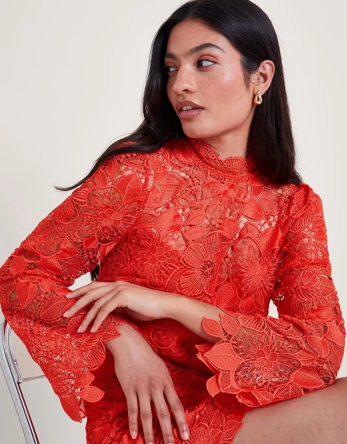 Monsoon Lila Lace Tunic Dress Orange Women Occasionwear Monsoon Lila Lace Tunic Dress Orange Women Occasionwear