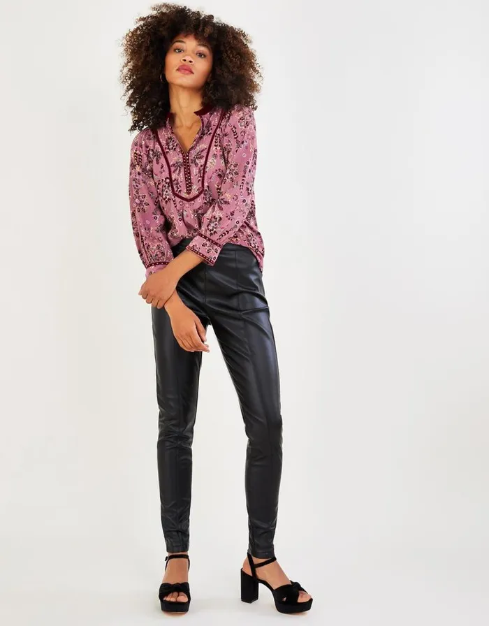 Monsoon Lillian PU Trousers With Recycled Polyester Black Women Trousers and Jeans
