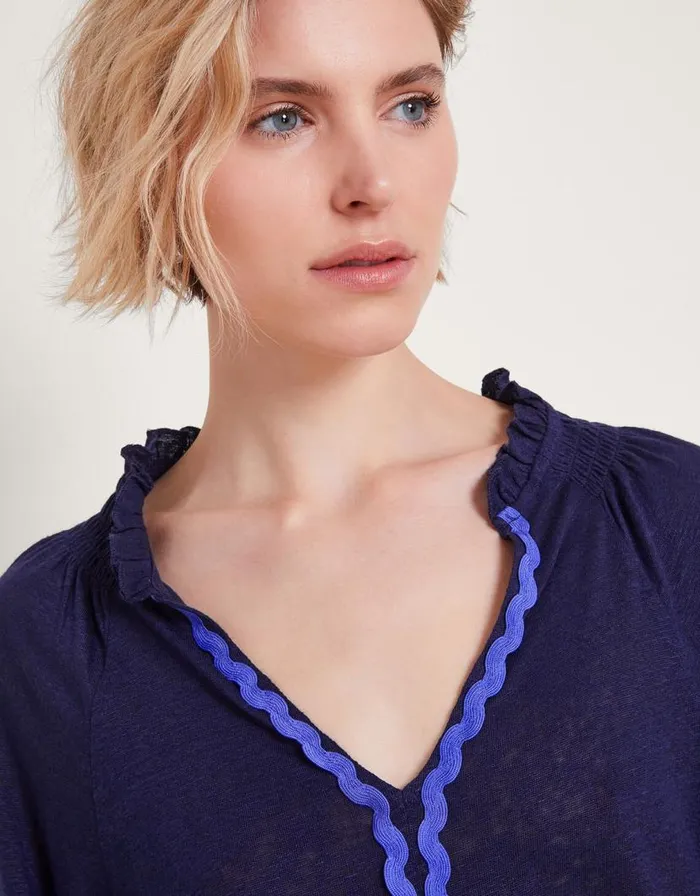 Monsoon Lola Embroidered Linen Top Blue Women Tops and Blouses Monsoon Lola Embroidered Linen Top Blue Women Tops and Blouses