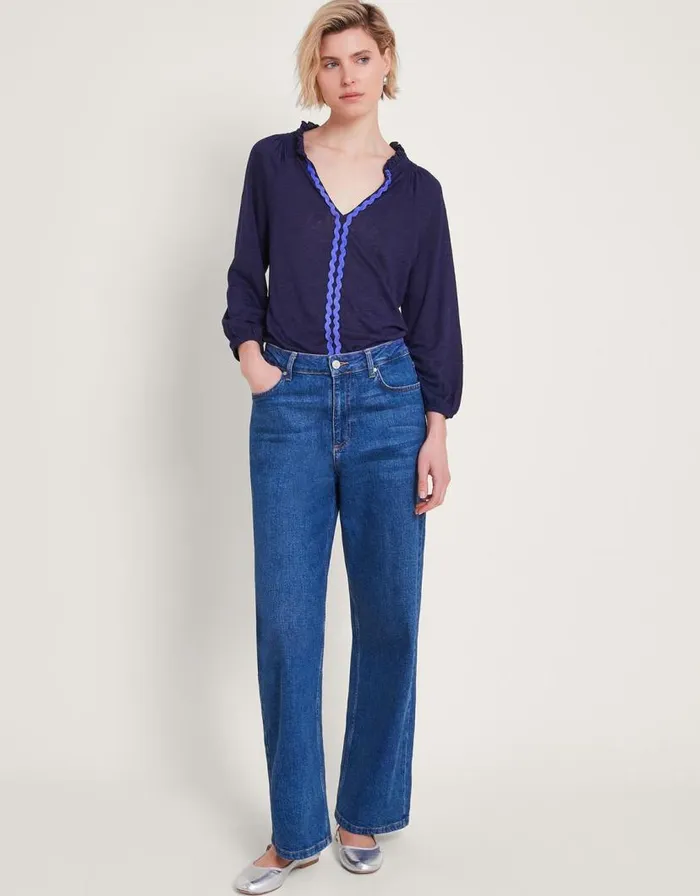 Monsoon Lola Embroidered Linen Top Blue Women Tops and Blouses Monsoon Lola Embroidered Linen Top Blue Women Tops and Blouses