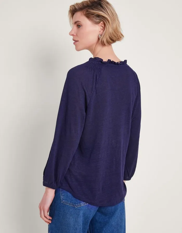 Monsoon Lola Embroidered Linen Top Blue Women Tops and Blouses Monsoon Lola Embroidered Linen Top Blue Women Tops and Blouses