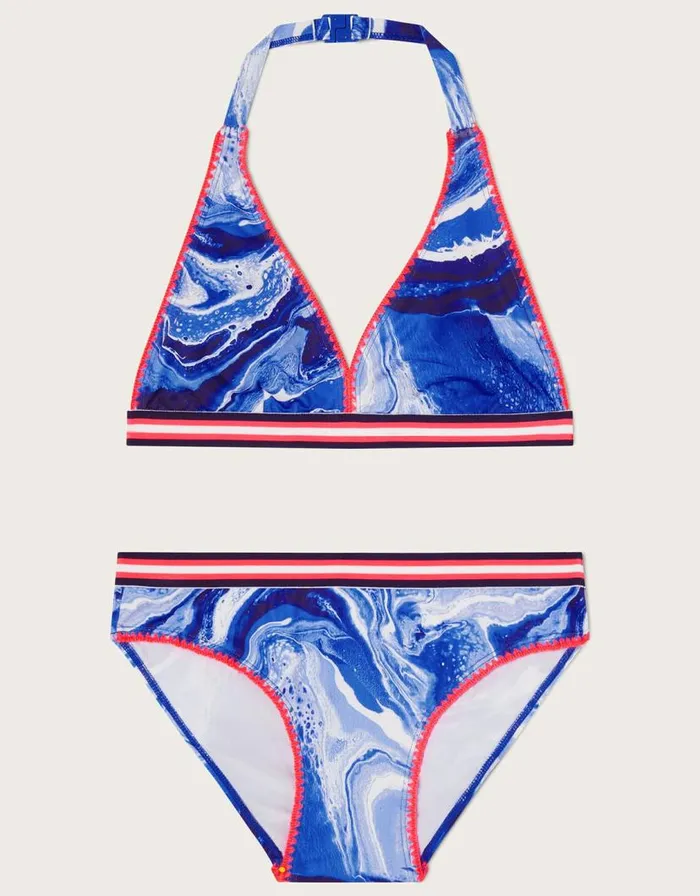 Monsoon Marble Trim Triangle Bikini Blue Children Beachwear and Swimwear
