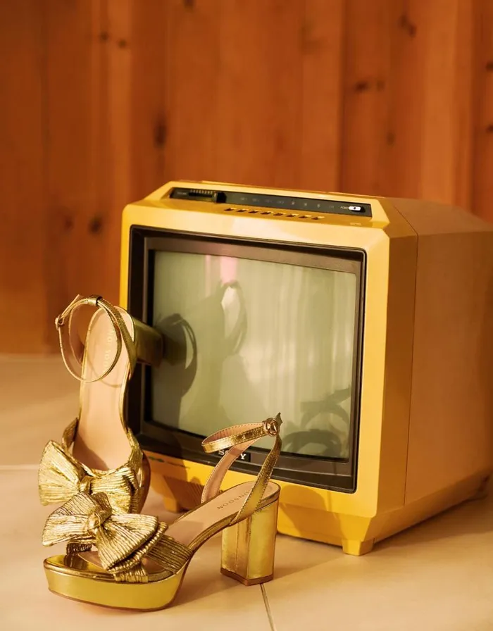 Monsoon Metallic Bow Platform Heels Gold Women Sandals