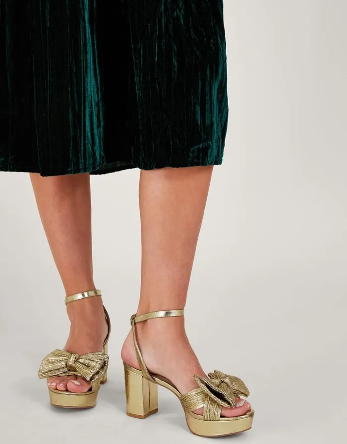 Monsoon Metallic Bow Platform Heels Gold Women Sandals Monsoon Metallic Bow Platform Heels Gold Women Sandals