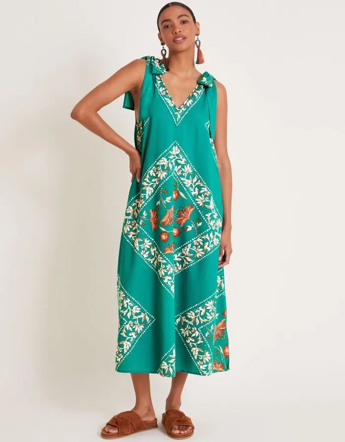 Monsoon Mila Border Print Midi Dress Teal Women Casualwear