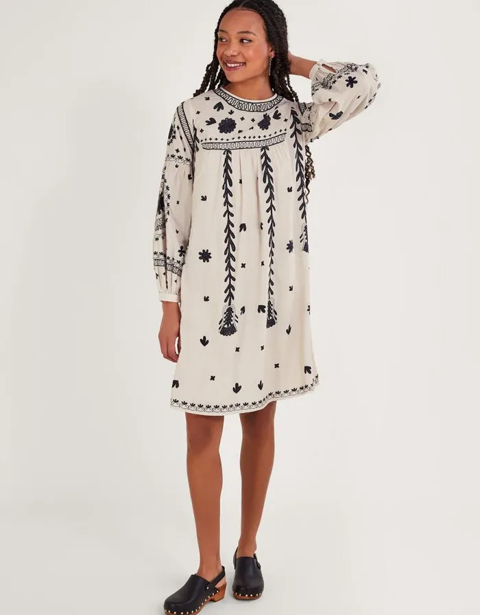 Monsoon Monochrome Floral Dress Ivory Women Casualwear