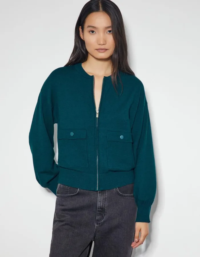 Monsoon Nora Knit Bomber Jacket Teal Women Cardigans