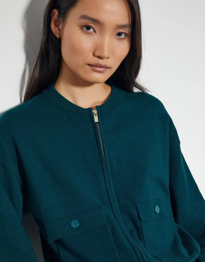 Monsoon Nora Knit Bomber Jacket Teal Women Cardigans Monsoon Nora Knit Bomber Jacket Teal Women Cardigans