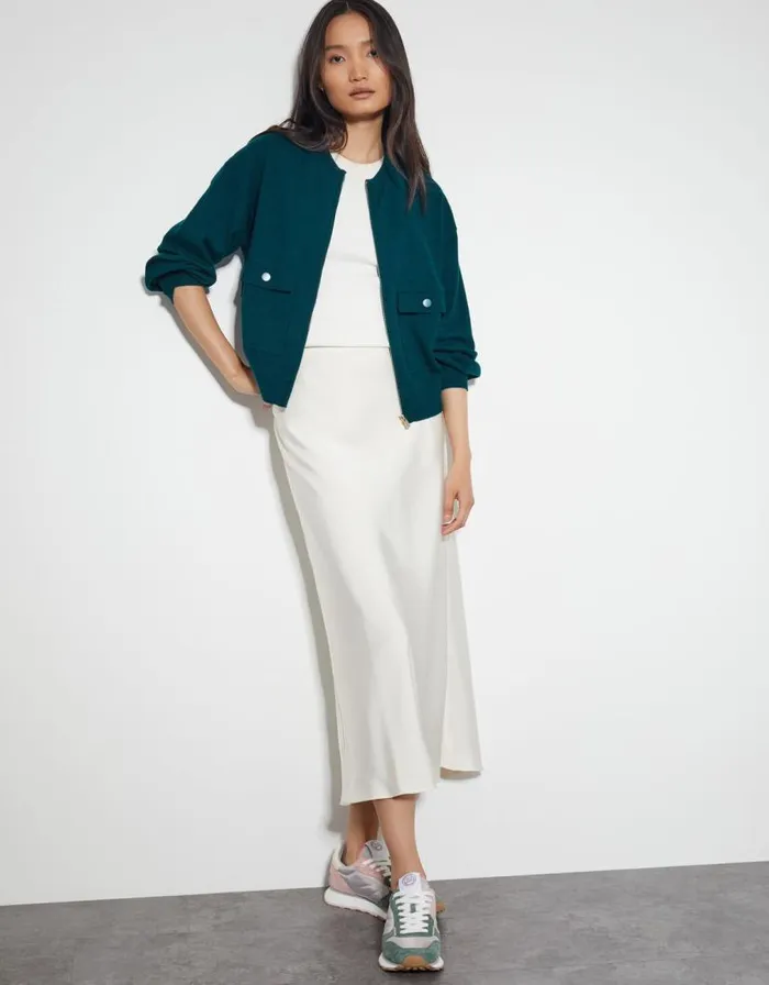 Monsoon Nora Knit Bomber Jacket Teal Women Cardigans Monsoon Nora Knit Bomber Jacket Teal Women Cardigans