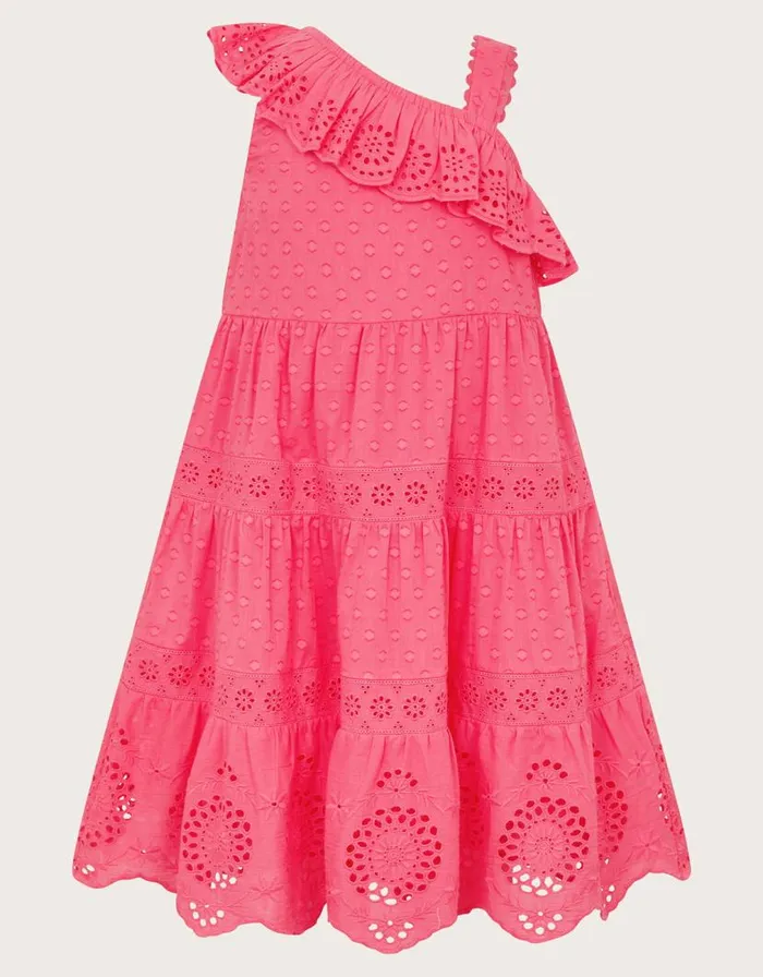 Monsoon OneShoulder Broderie Dress Pink Children Dresses Monsoon OneShoulder Broderie Dress Pink Children Dresses