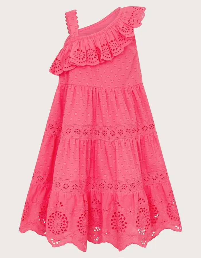 Monsoon OneShoulder Broderie Dress Pink Children Dresses Monsoon OneShoulder Broderie Dress Pink Children Dresses
