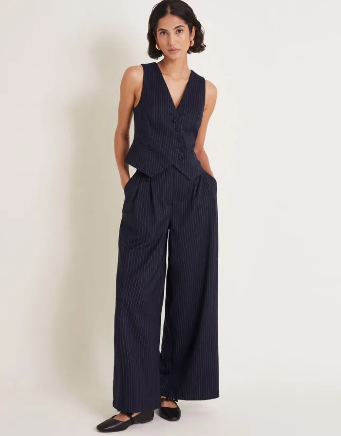 Monsoon Paige Pinstripe Waistcoat Blue Women Jackets Monsoon Paige Pinstripe Waistcoat Blue Women Jackets