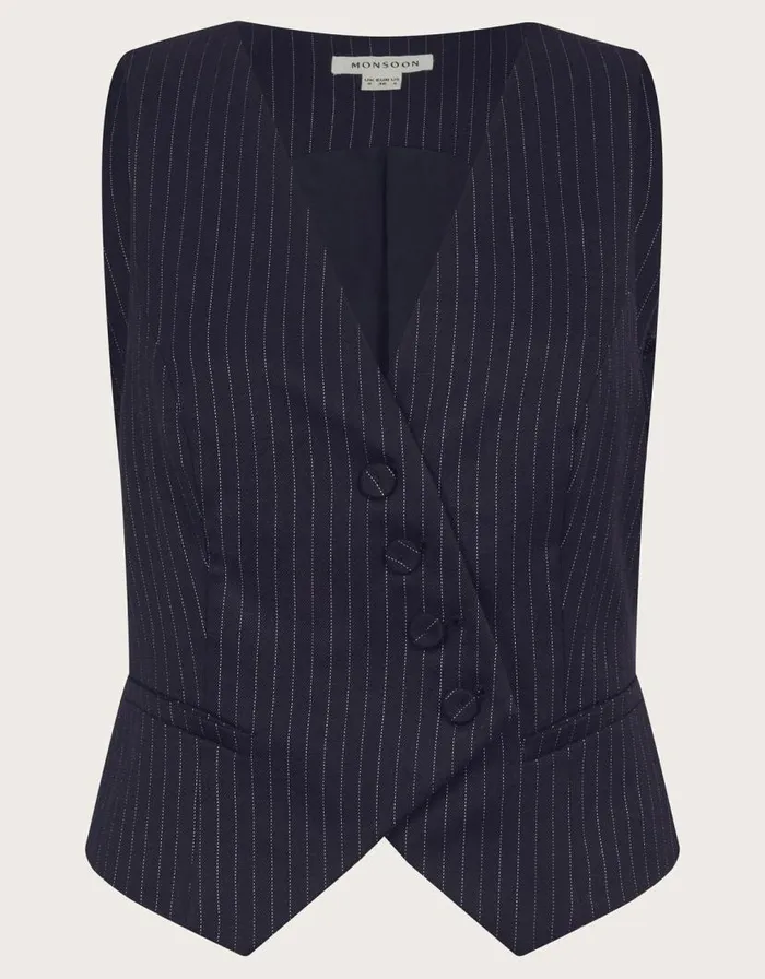 Monsoon Paige Pinstripe Waistcoat Blue Women Jackets Monsoon Paige Pinstripe Waistcoat Blue Women Jackets