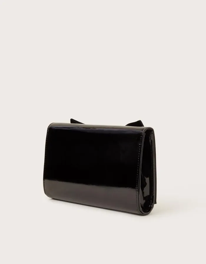 Monsoon Paige Velvet Bow Patent Clutch Bag Black Women Bags and Purses Monsoon Paige Velvet Bow Patent Clutch Bag Black Women Bags and Purses