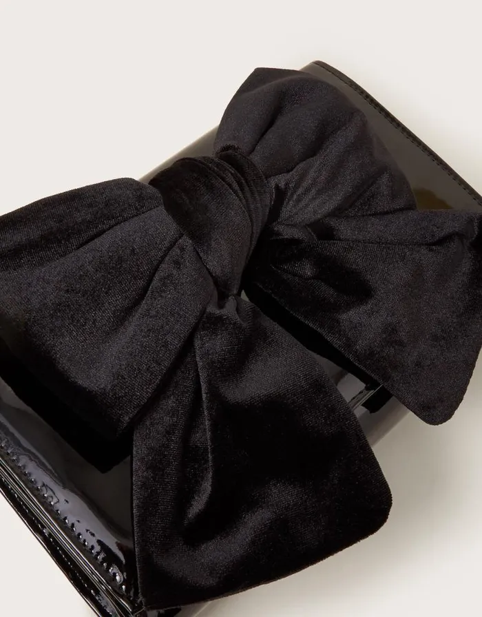 Monsoon Paige Velvet Bow Patent Clutch Bag Black Women Bags and Purses Monsoon Paige Velvet Bow Patent Clutch Bag Black Women Bags and Purses