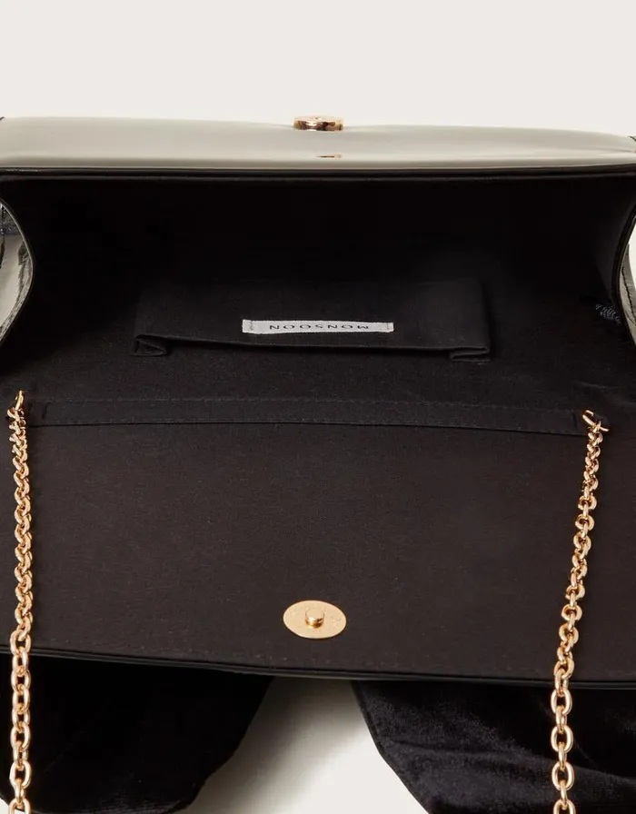 Monsoon Paige Velvet Bow Patent Clutch Bag Black Women Bags and Purses Monsoon Paige Velvet Bow Patent Clutch Bag Black Women Bags and Purses