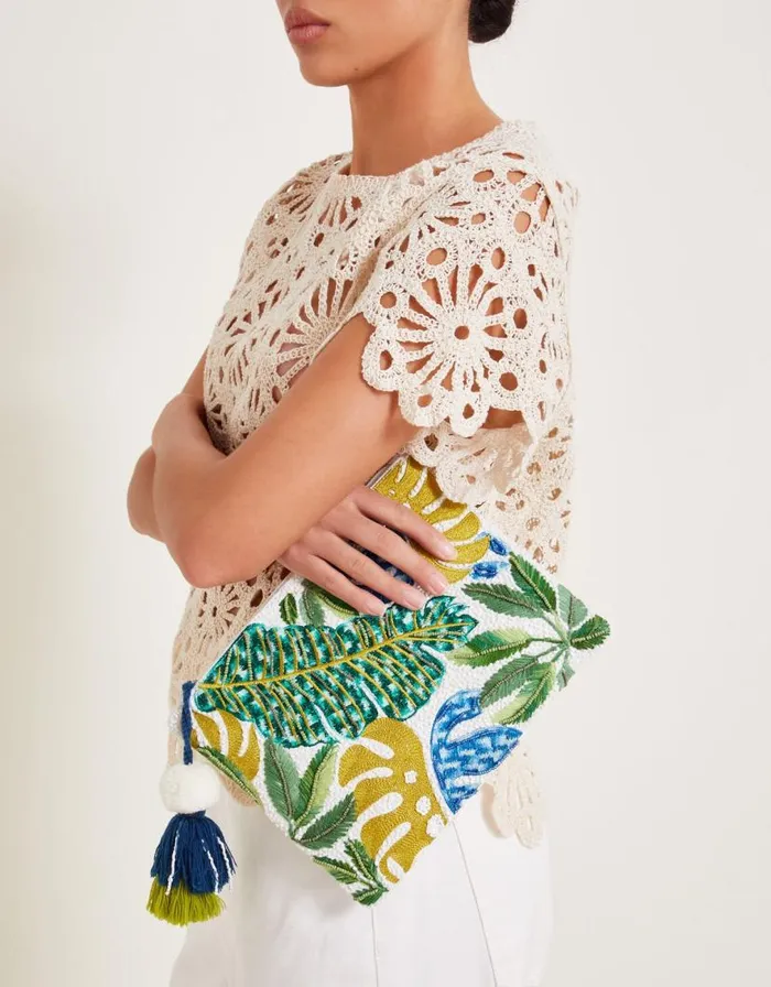 Monsoon Palm Beaded Clutch Bag Women Bags and Purses