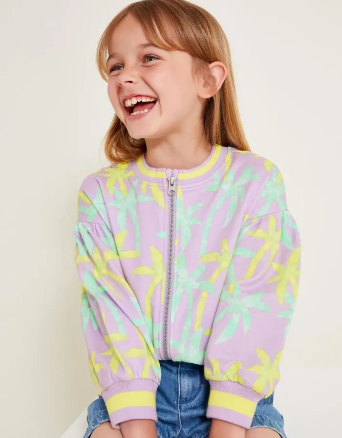 Monsoon Palm Print Bomber Jacket Purple Children Casualwear Collection