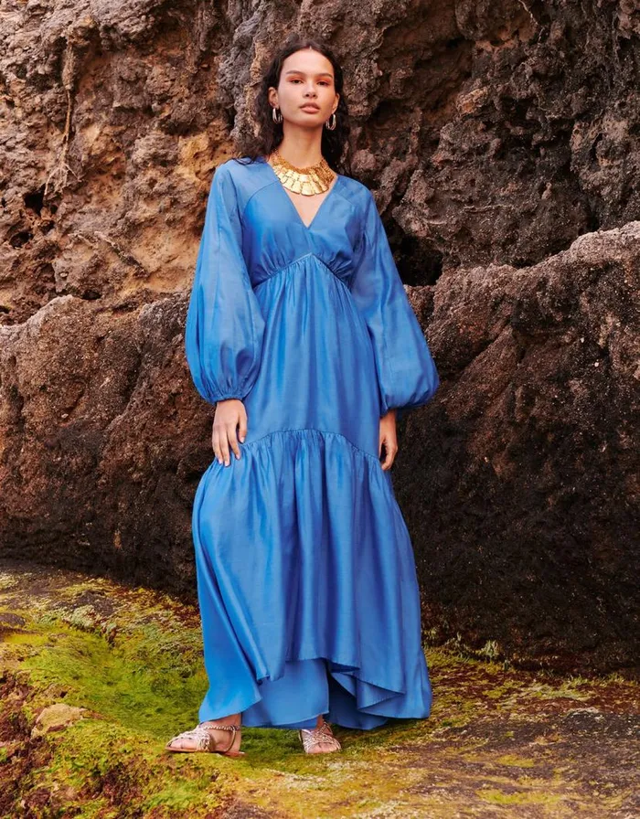 Monsoon Palmer Maxi Dress In Recycled Polyester Blue Women Occasionwear