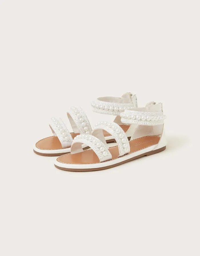 Monsoon Pearly Strap Sandals Ivory Children Girls039 Shoes and Sandals