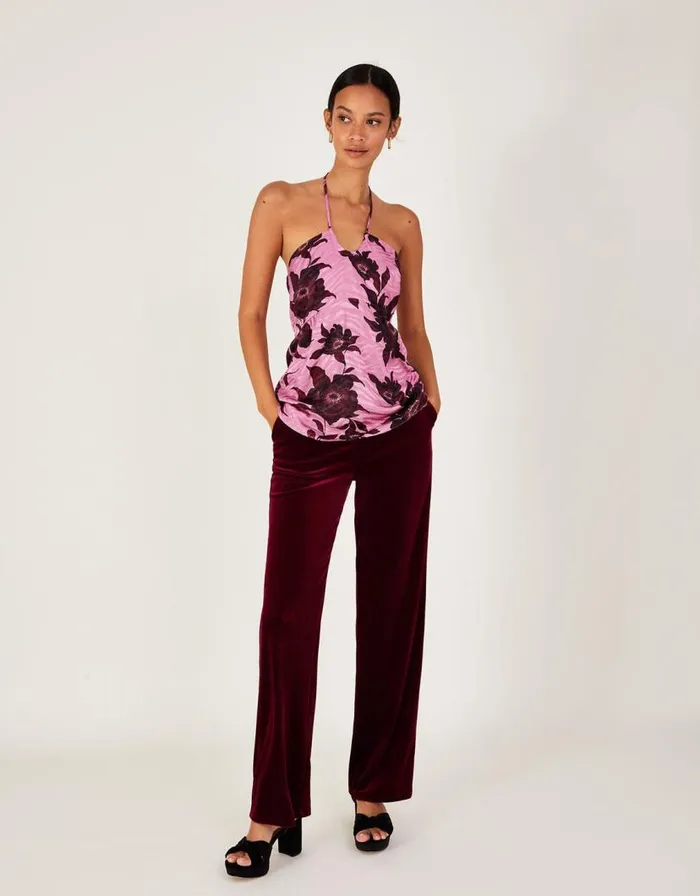 Monsoon Peonella Print Halter Top Pink Women Tops and Blouses