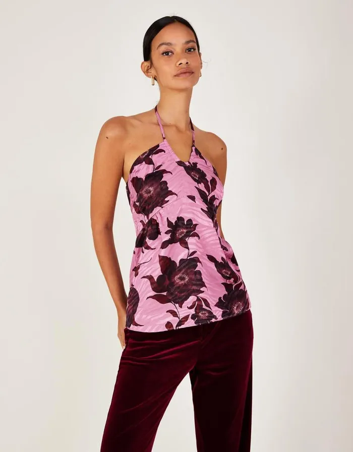 Monsoon Peonella Print Halter Top Pink Women Tops and Blouses Monsoon Peonella Print Halter Top Pink Women Tops and Blouses