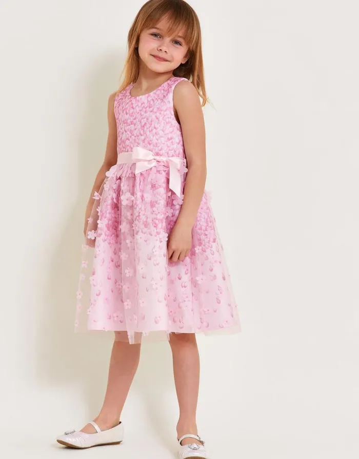 Monsoon Petalina 3D Scuba Dress Pink Children Dresses