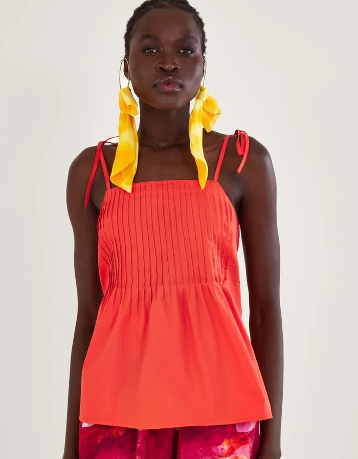 Monsoon Phoenix Pleated Cami Top Orange Women Tops and Blouses