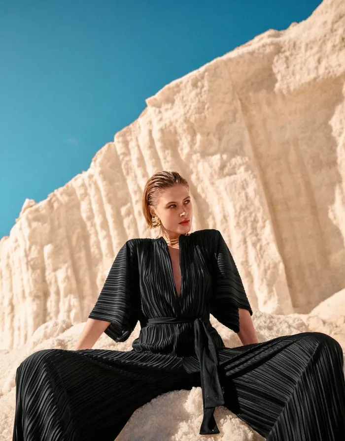 Monsoon Polly Plisse Jumpsuit Black Women Casualwear